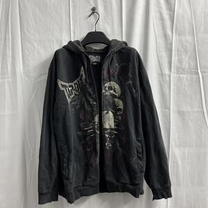 Vintage Y2K Tapout hoodie goth skulls mallgoth 2000s emo *No Zipper size large